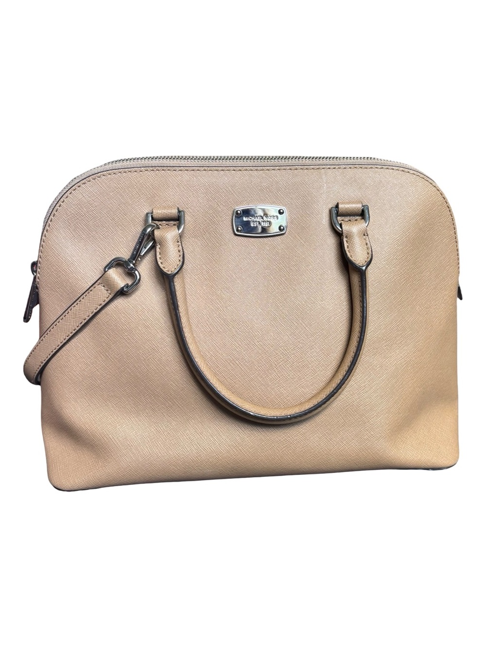 Michael Kors Tan Saffiano Leather Satchel with Silver Hardware